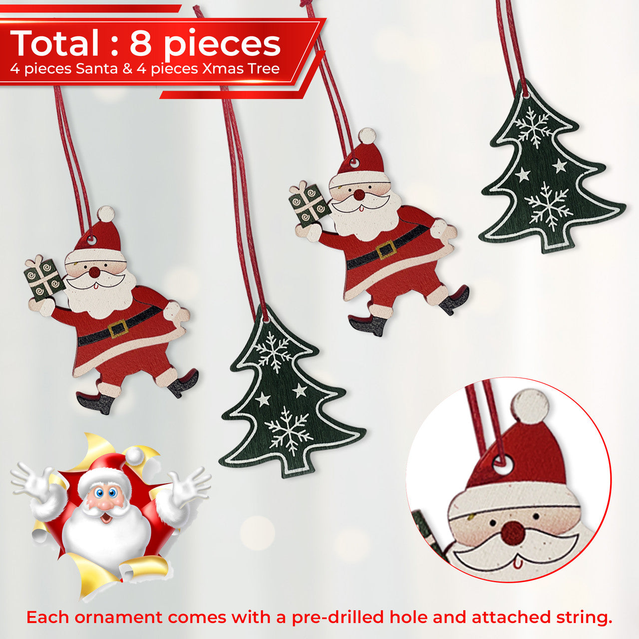 Wooden Christmas Ornaments – 8-Piece Set
