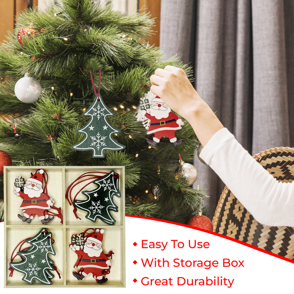 Wooden Christmas Ornaments – 8-Piece Set