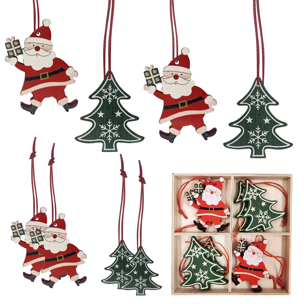 Wooden Christmas Ornaments – 8-Piece Set