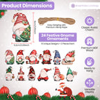 Wooden Gnome Christmas Ornaments – 24-Piece