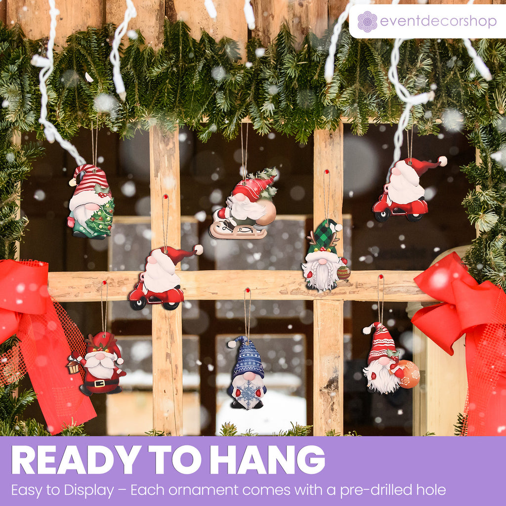 Wooden Gnome Christmas Ornaments – 24-Piece