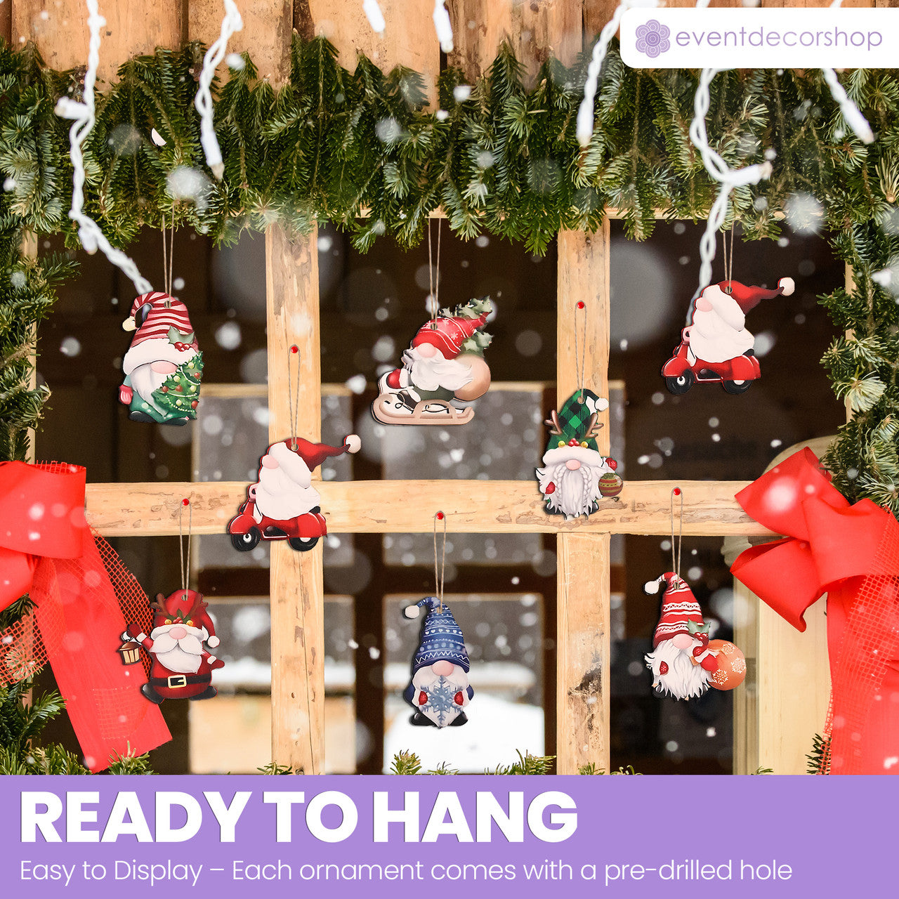 Wooden Gnome Christmas Ornaments – 24-Piece