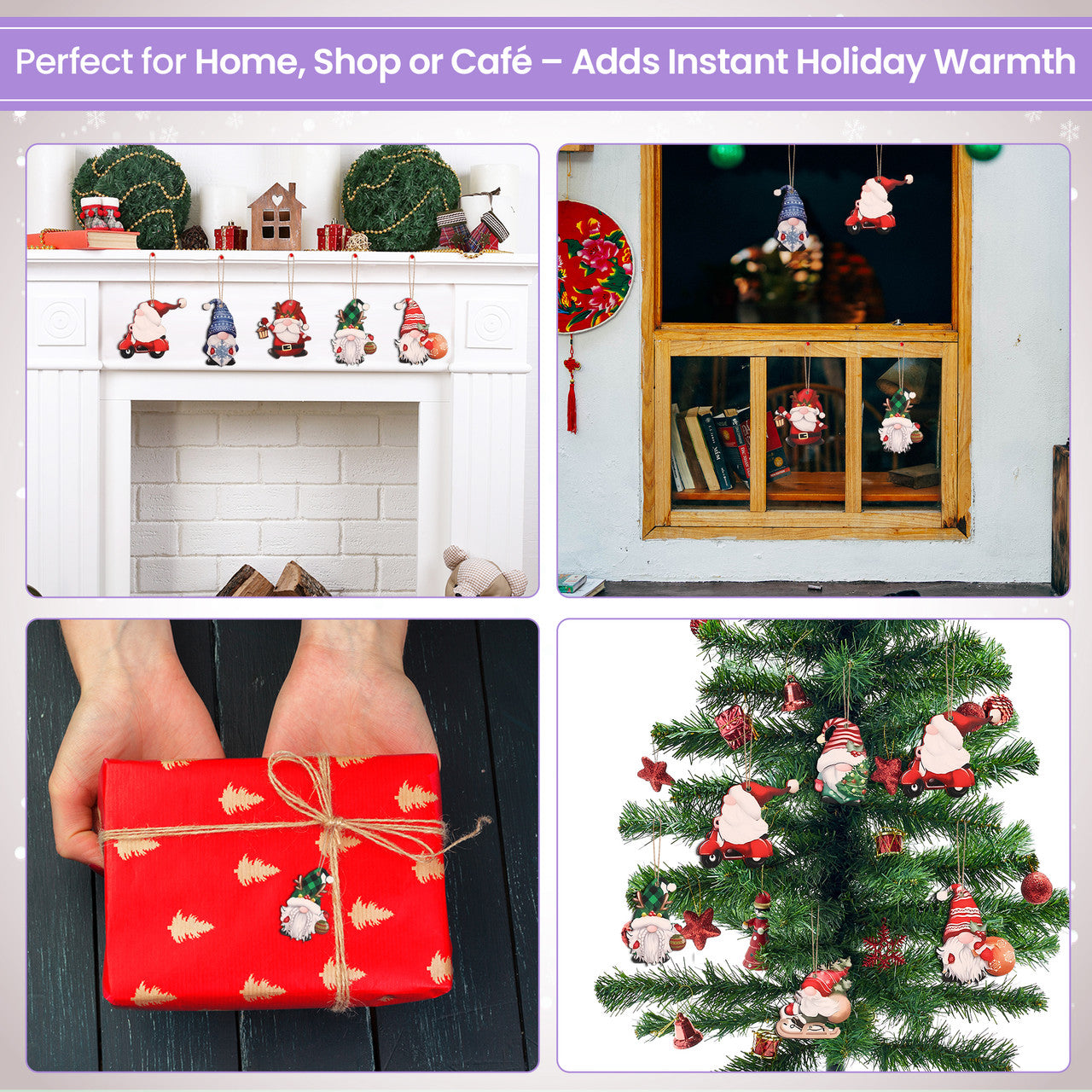 Wooden Gnome Christmas Ornaments – 24-Piece