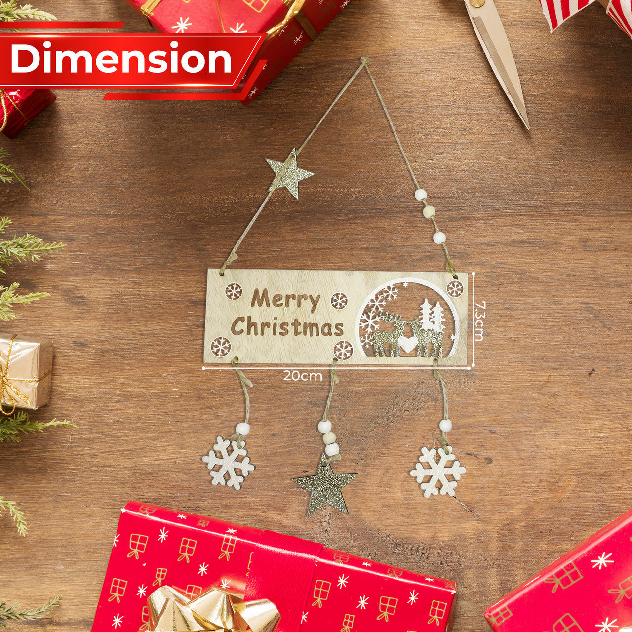 Christmas Hanging Sign - Gold Glitter Star
