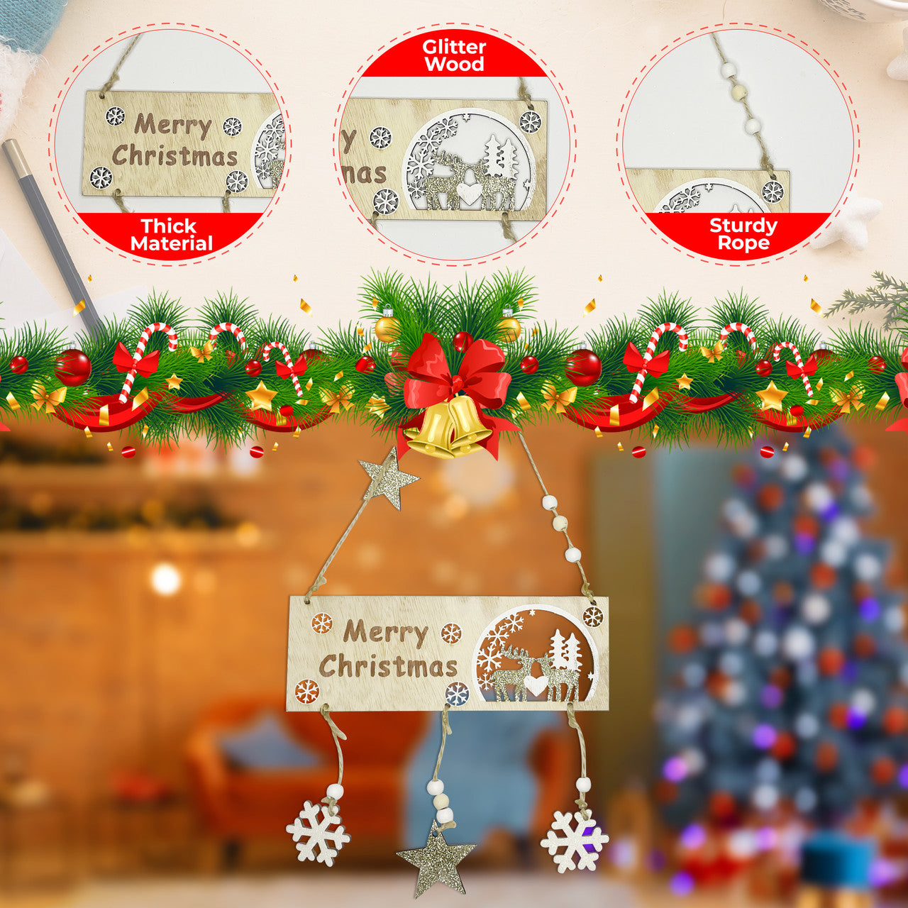 Christmas Hanging Sign - Gold Glitter Star
