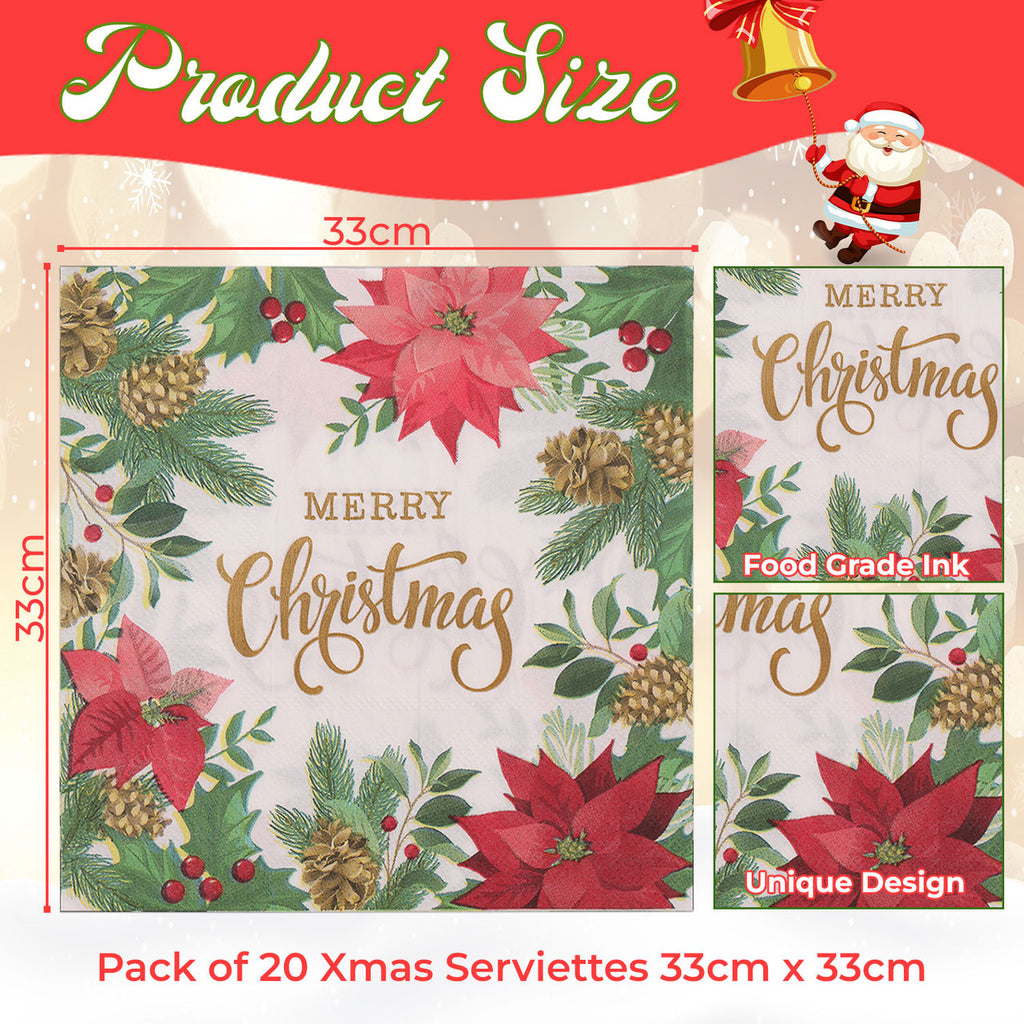 Christmas Themed Napkins (Pack of 20) - Green