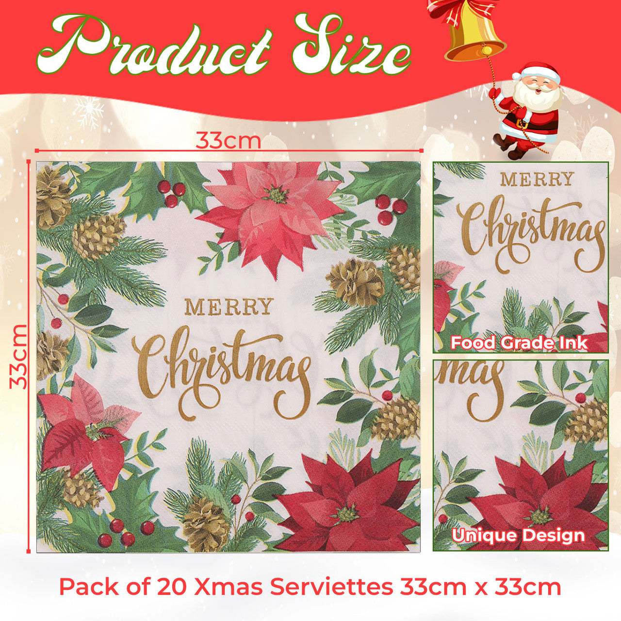 Christmas Themed Napkins (Pack of 20) - Green