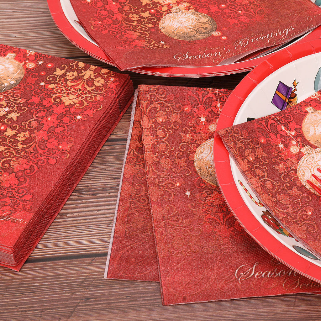 Christmas Paper Napkins (Pack of 20) - Red and Gold