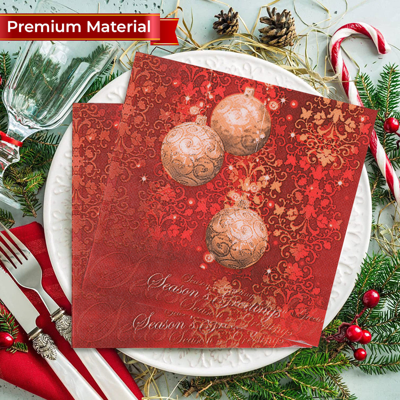 Christmas Paper Napkins (Pack of 20) - Red and Gold