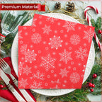 Christmas Snowflake Printed Napkins (Pack of 20) - Red