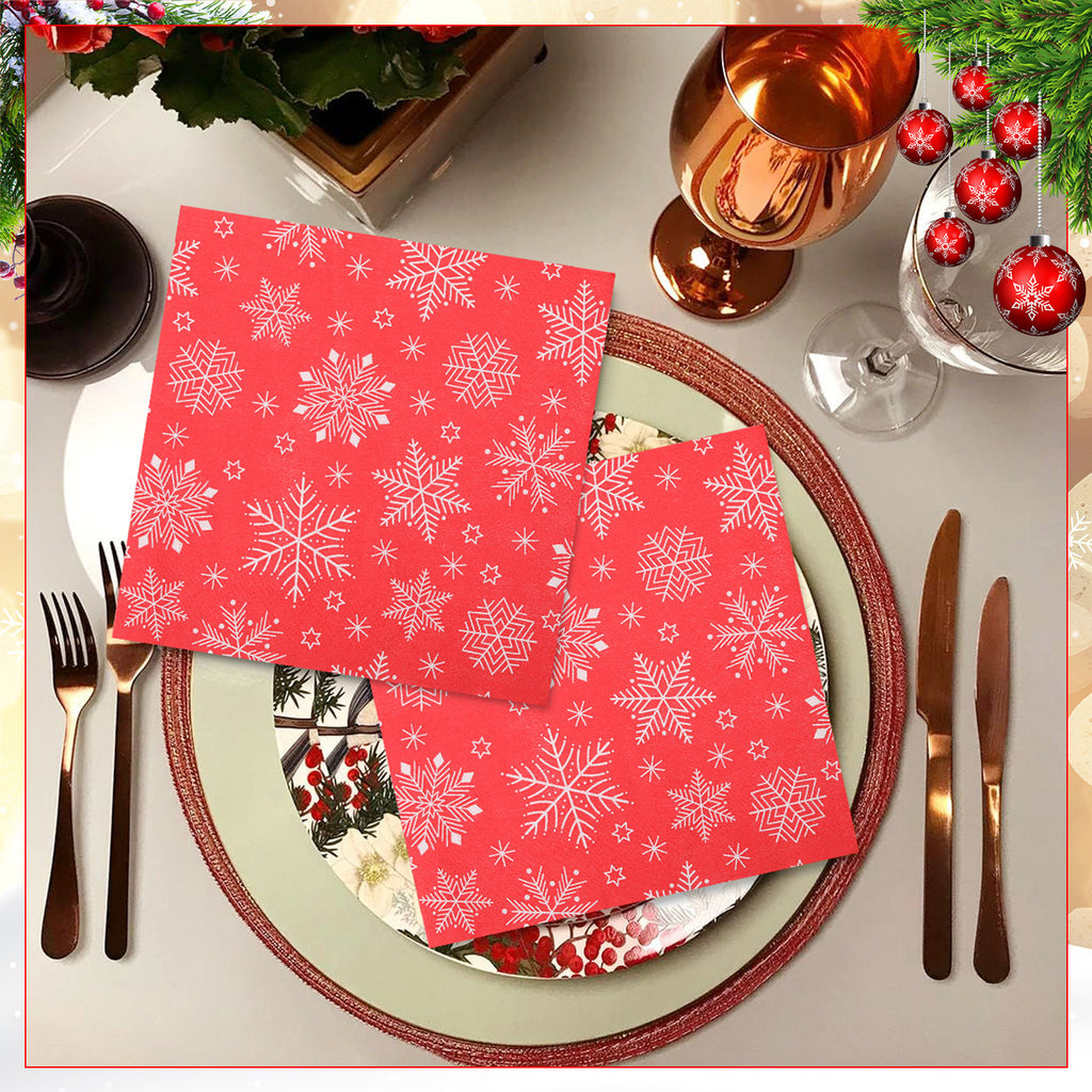 Christmas Snowflake Printed Napkins (Pack of 20) - Red