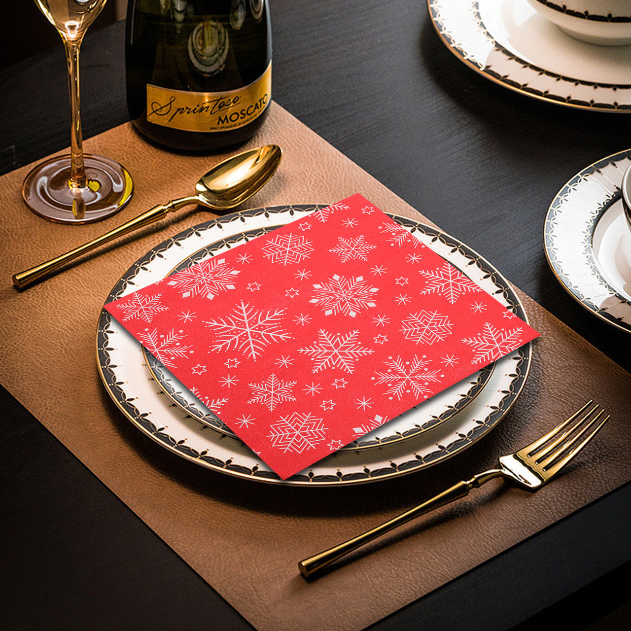 Christmas Snowflake Printed Napkins (Pack of 20) - Red