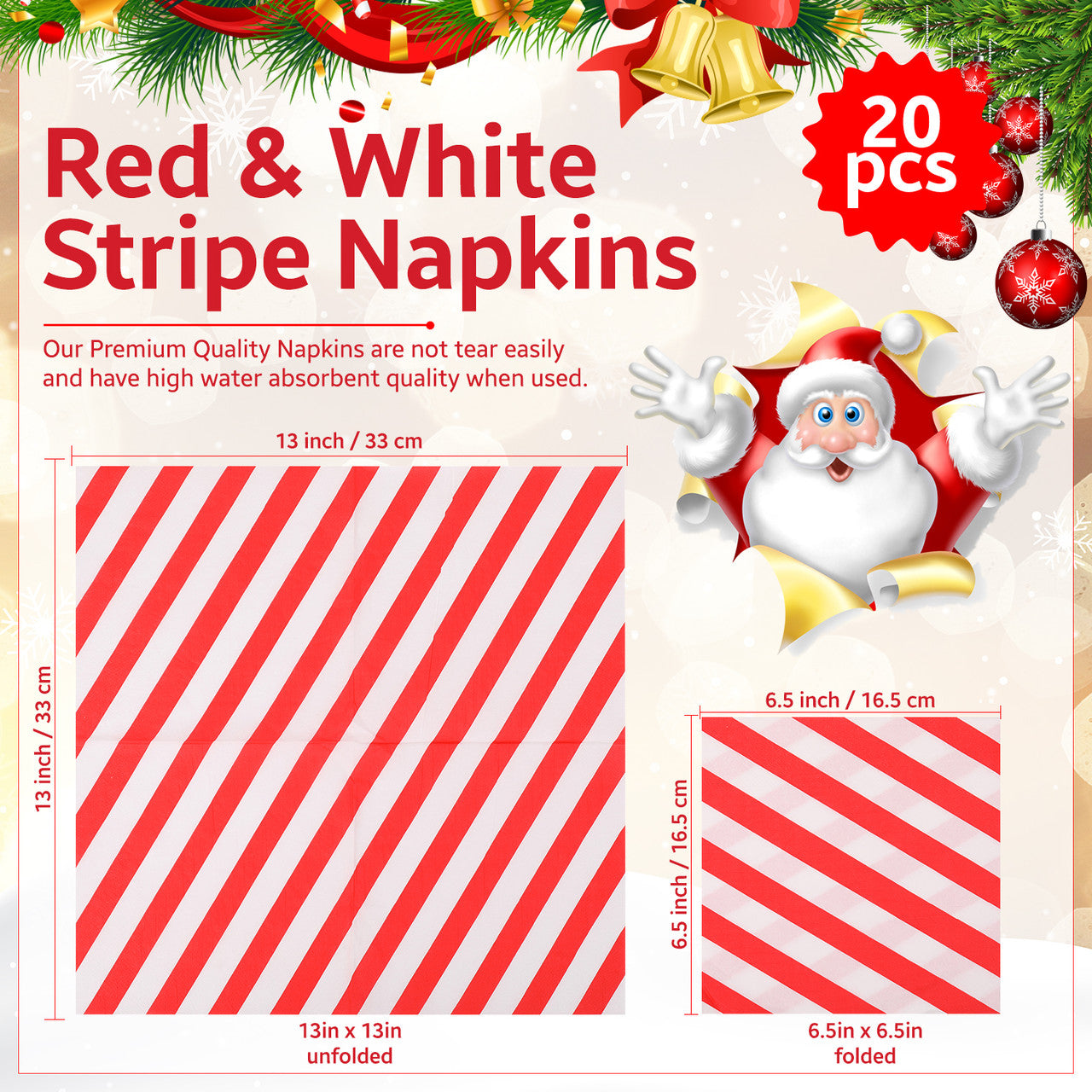 Red and White Striped Napkins (Pack of 20)