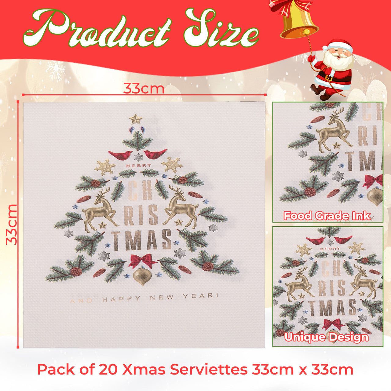 Christmas Themed Napkins (Pack of 20) - White Trees