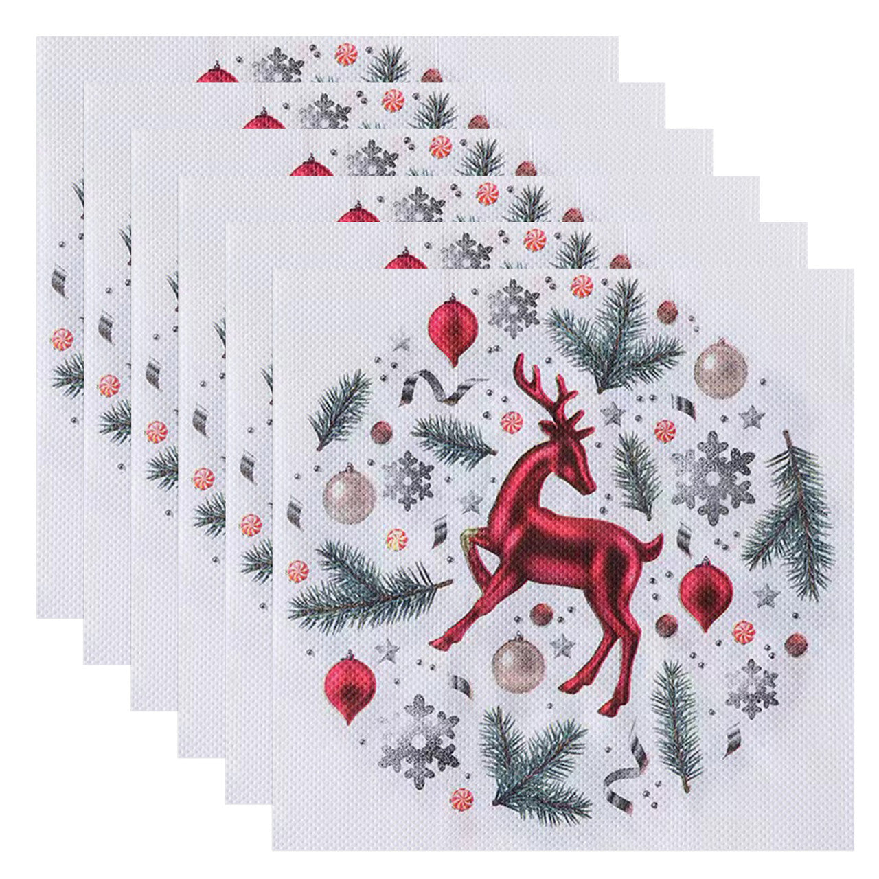 White Disposable Paper Napkins - Red Reindeer Design