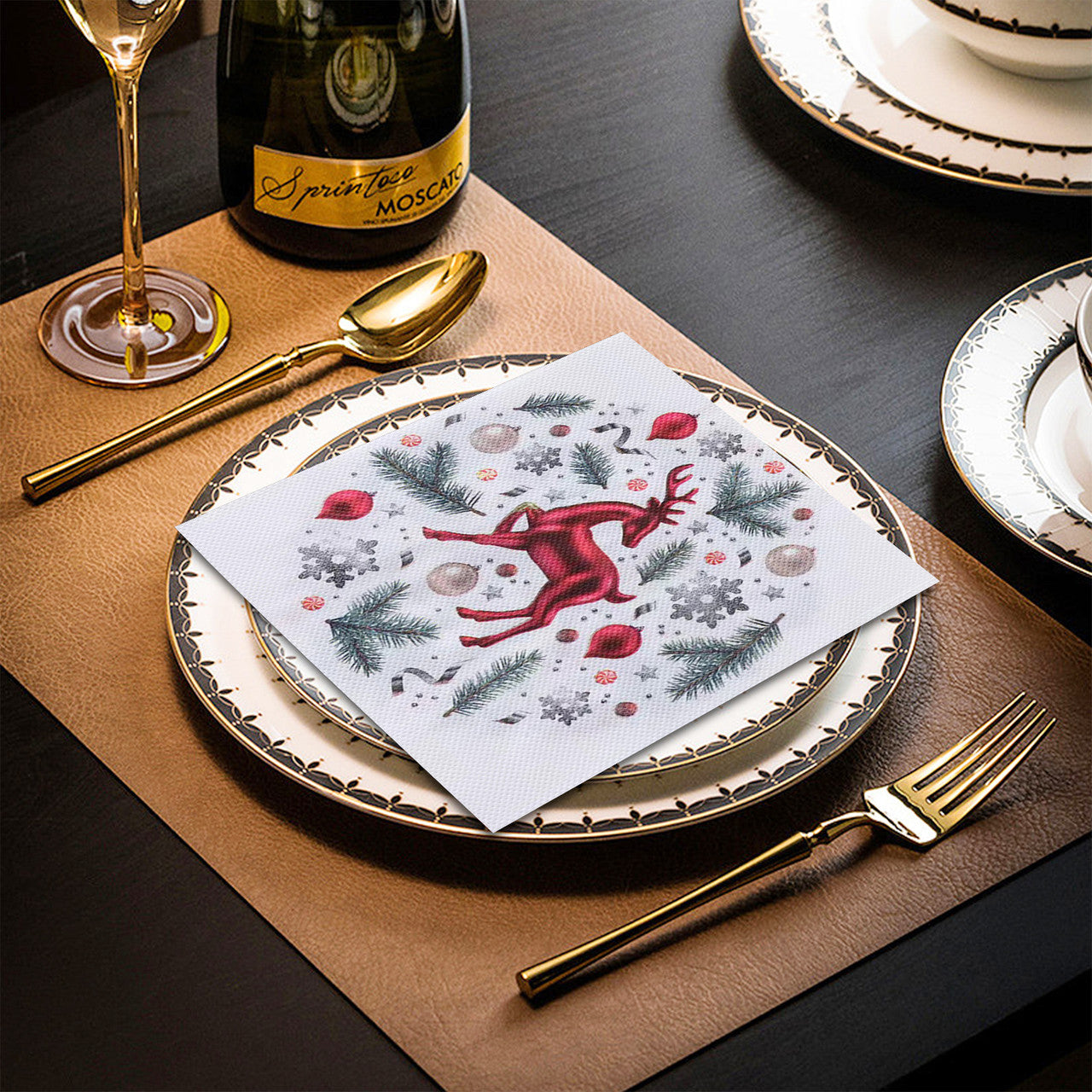 White Disposable Paper Napkins - Red Reindeer Design