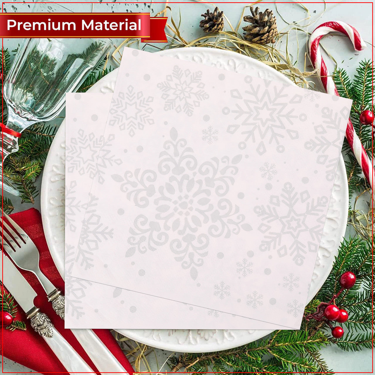 Christmas Snowflake Printed Napkins (Pack of 20) - White