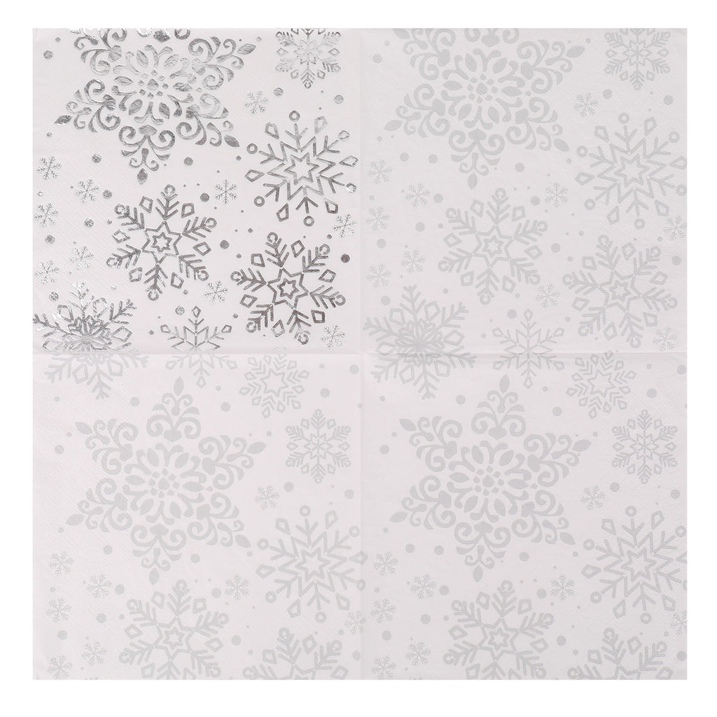 Christmas Snowflake Printed Napkins (Pack of 20) - White