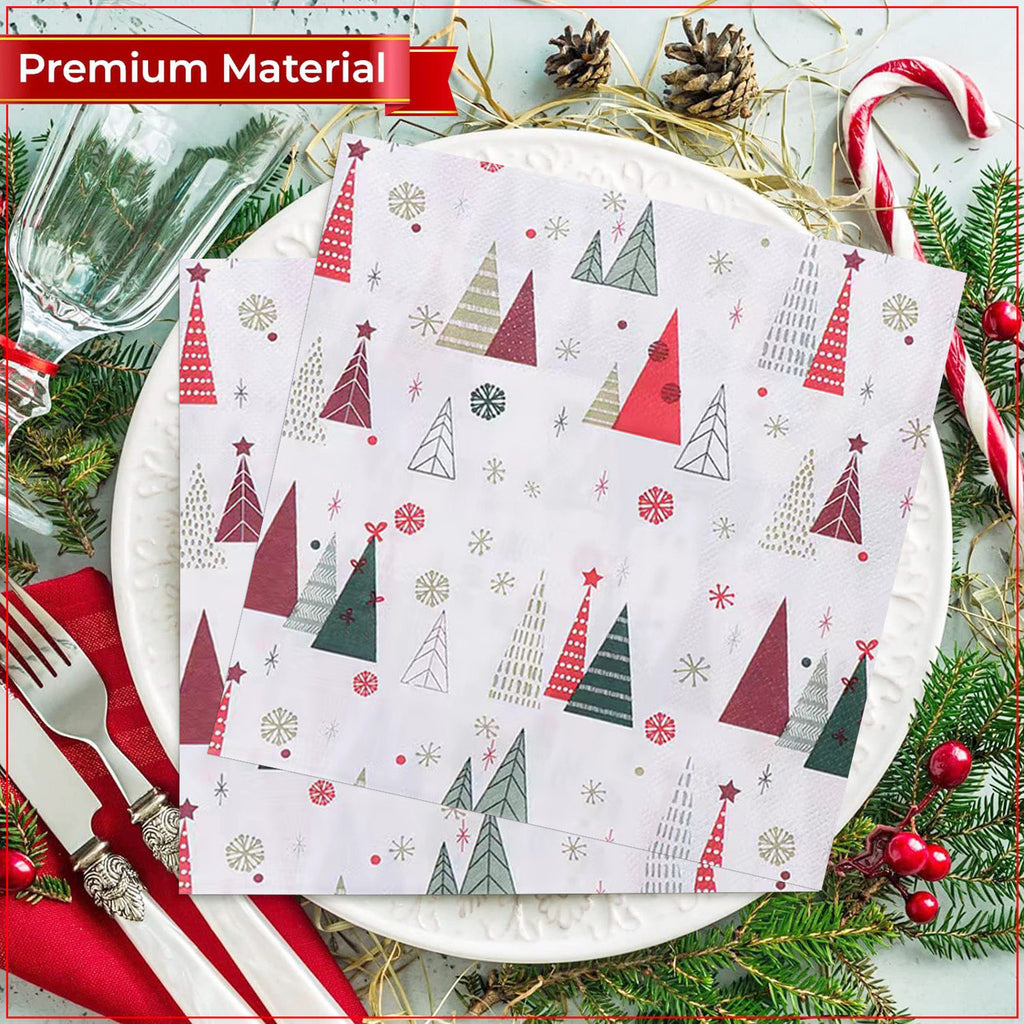 White Disposable Paper Napkins - XMAS Tree Design