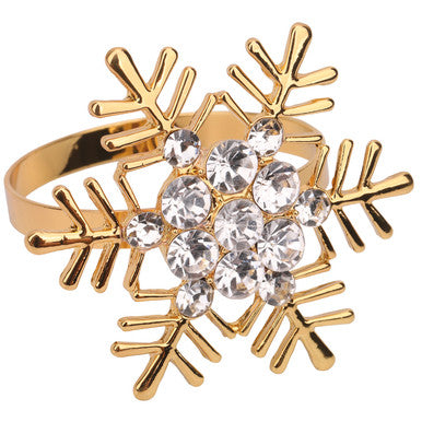 Snowflake Napkin Rings with Diamante – Christmas Table Décor - Gold