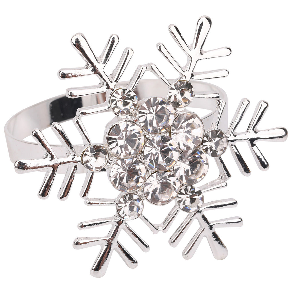 Snowflake Napkin Rings with Diamante – Christmas Table Décor- Silver