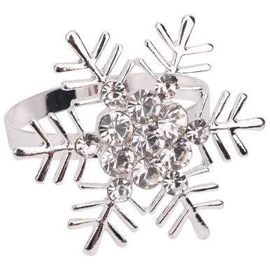 Snowflake Napkin Rings with Diamante – Christmas Table Décor- Silver