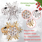 Snowflake Napkin Rings with Diamante – Christmas Table Décor- Silver