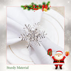 Snowflake Napkin Rings with Diamante – Christmas Table Décor- Silver