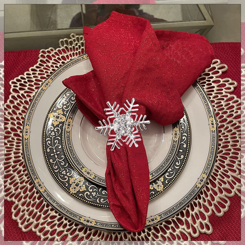 Snowflake Napkin Rings with Diamante – Christmas Table Décor- Silver