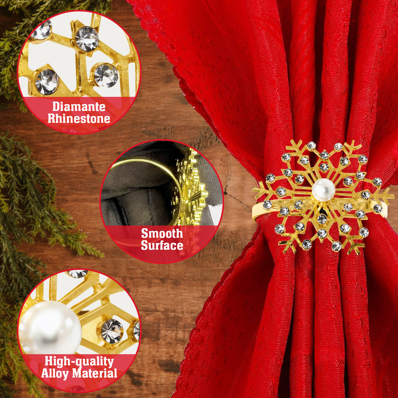 Sunburst Pearl Napkin Rings – Rhinestone Table Décor - Gold