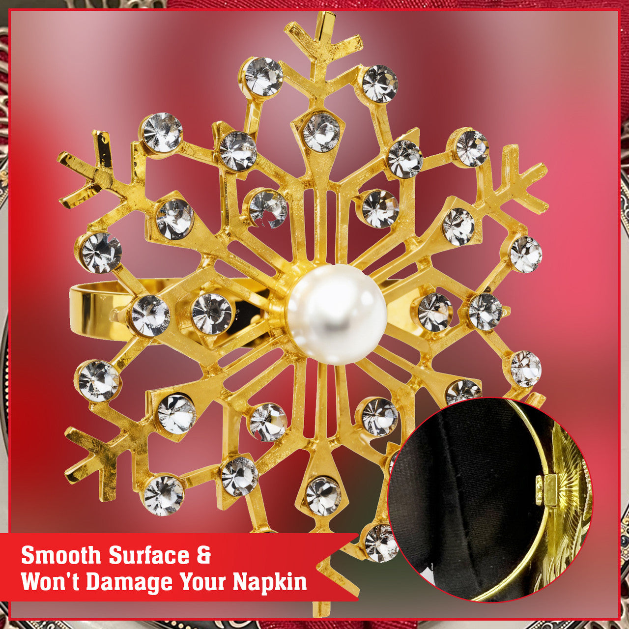 Sunburst Pearl Napkin Rings – Rhinestone Table Décor - Gold