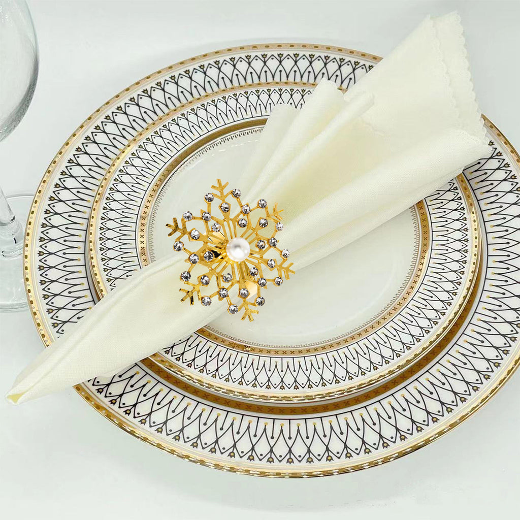 Sunburst Pearl Napkin Rings – Rhinestone Table Décor - Gold