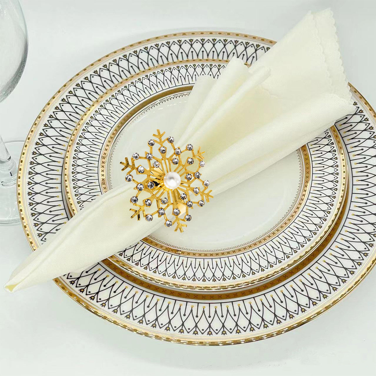 Sunburst Pearl Napkin Rings – Rhinestone Table Décor - Gold