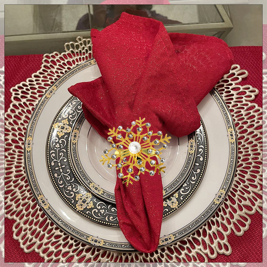 Sunburst Pearl Napkin Rings – Rhinestone Table Décor - Gold