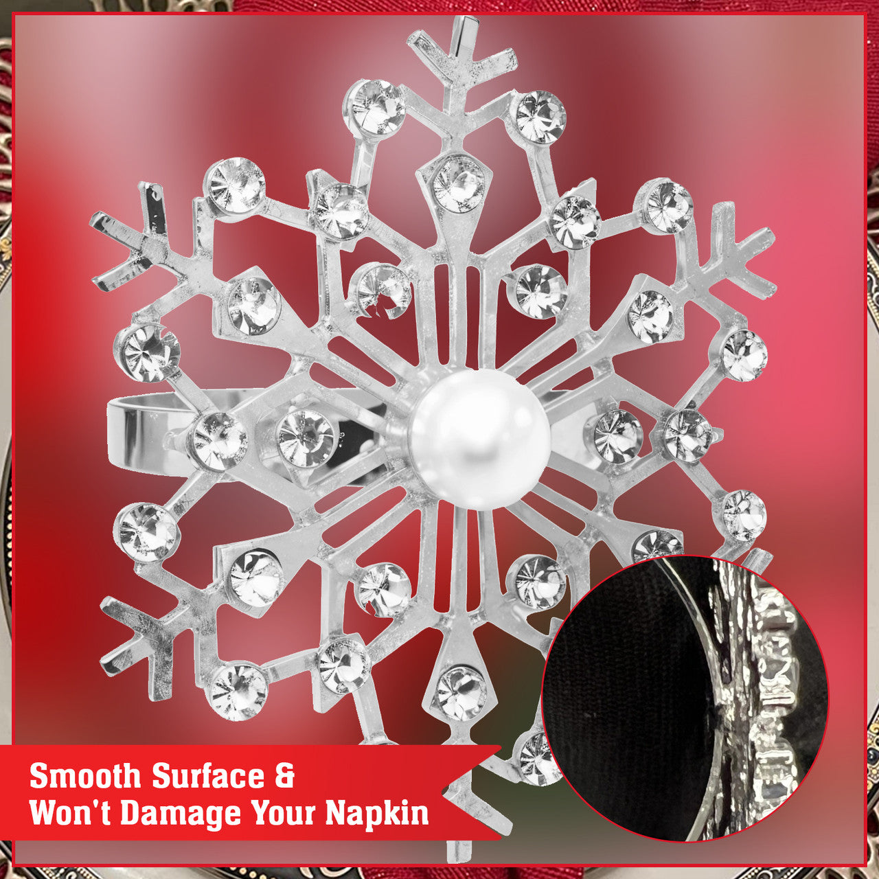 Sunburst Pearl Napkin Rings – Rhinestone Table Décor - Silver