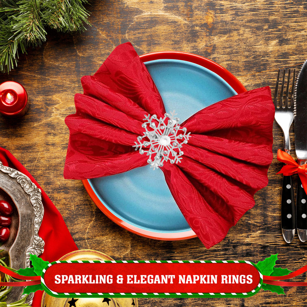 Sunburst Pearl Napkin Rings – Rhinestone Table Décor - Silver
