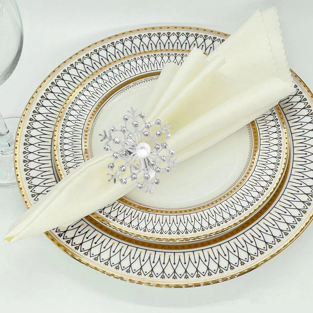 Sunburst Pearl Napkin Rings – Rhinestone Table Décor - Silver