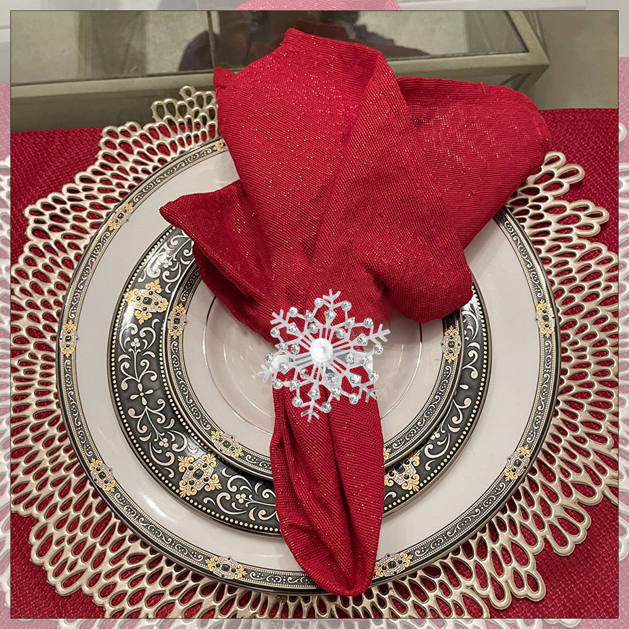 Sunburst Pearl Napkin Rings – Rhinestone Table Décor - Silver