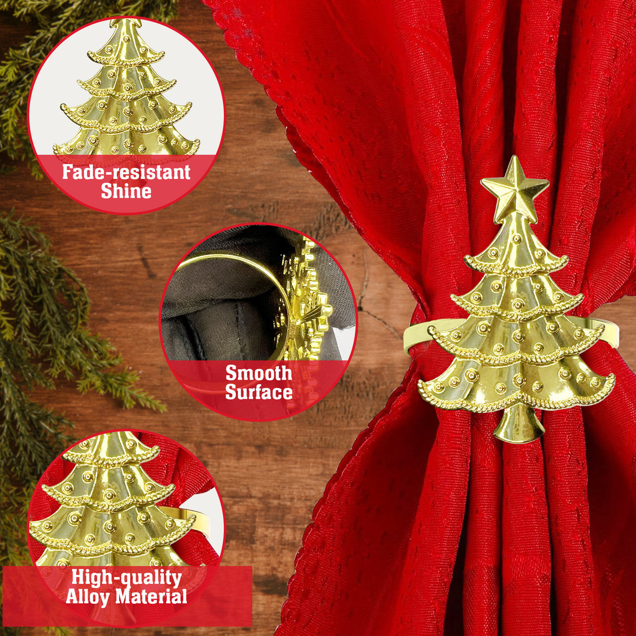 Christmas Napkin Rings – Tree with Star Design - Gold