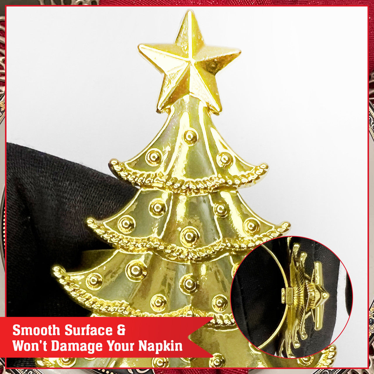 Christmas Napkin Rings – Tree with Star Design - Gold