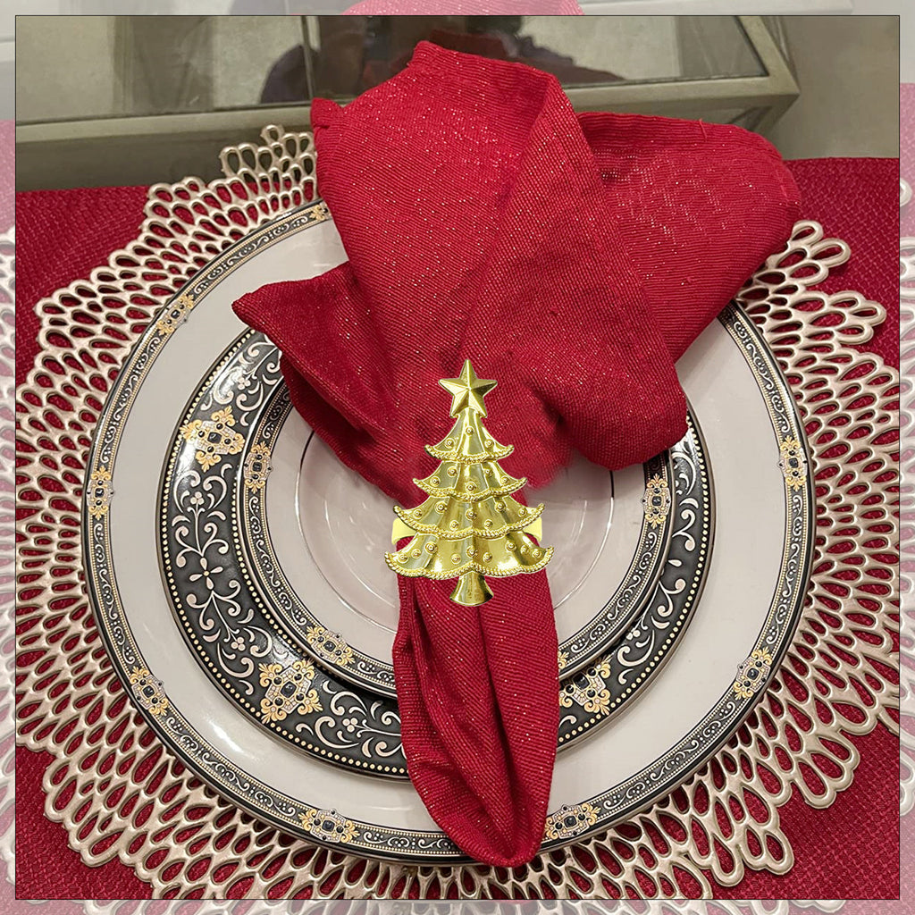 Christmas Napkin Rings – Tree with Star Design - Gold