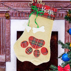 Christmas Stocking - Pet Paw with Plaid Trim