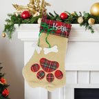 Christmas Stocking - Pet Paw with Plaid Trim