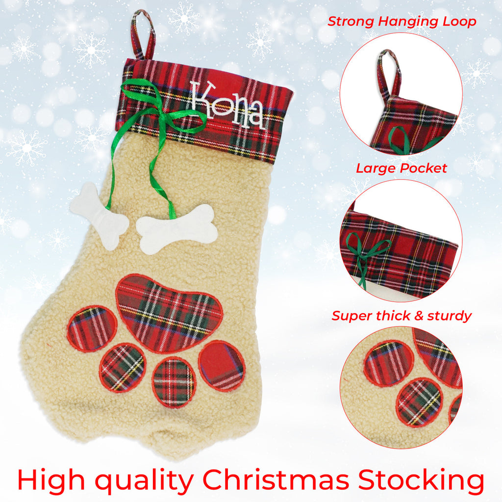 Christmas Stocking - Pet Paw with Plaid Trim