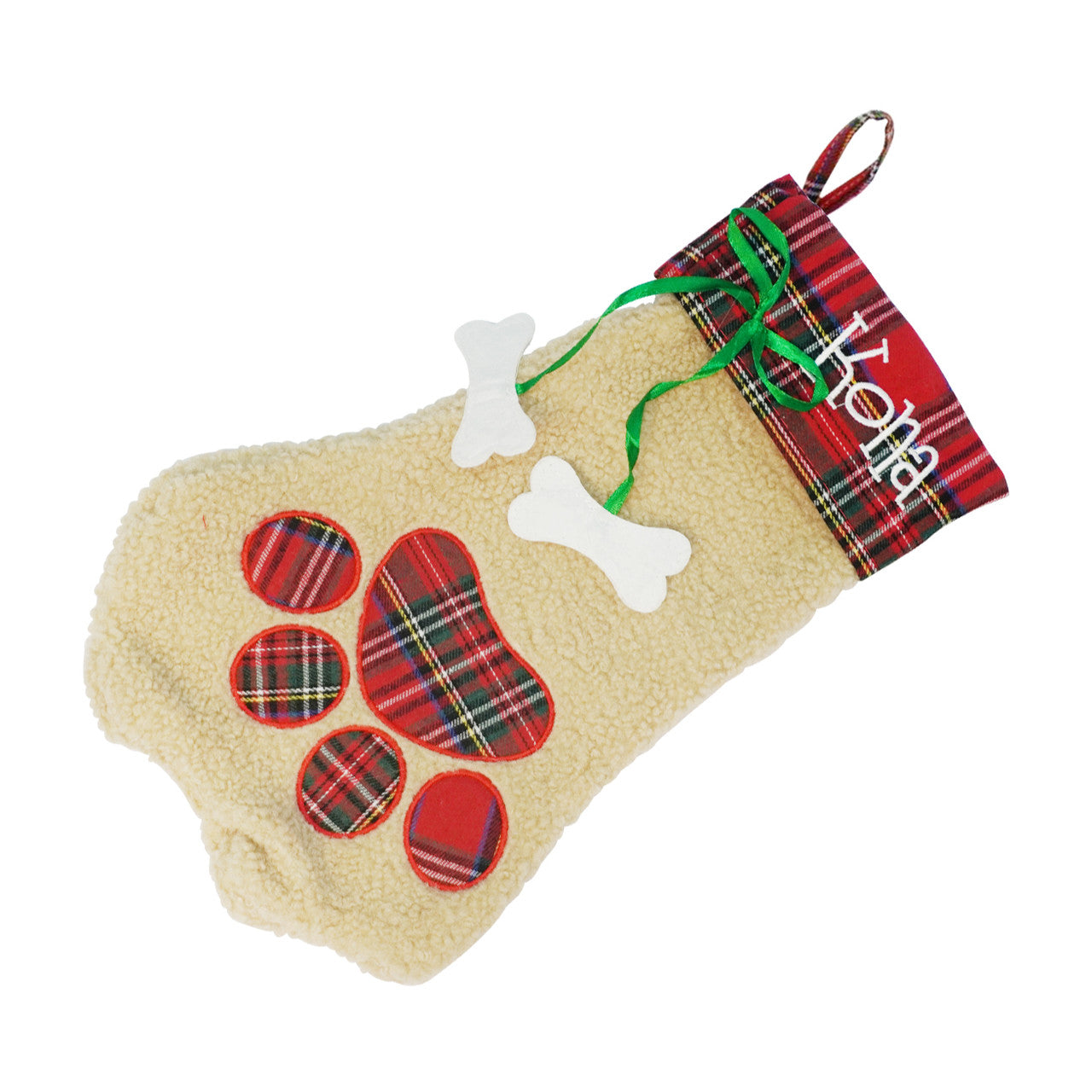 Christmas Stocking - Pet Paw with Plaid Trim