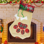 Christmas Stocking - Pet Paw with Plaid Trim