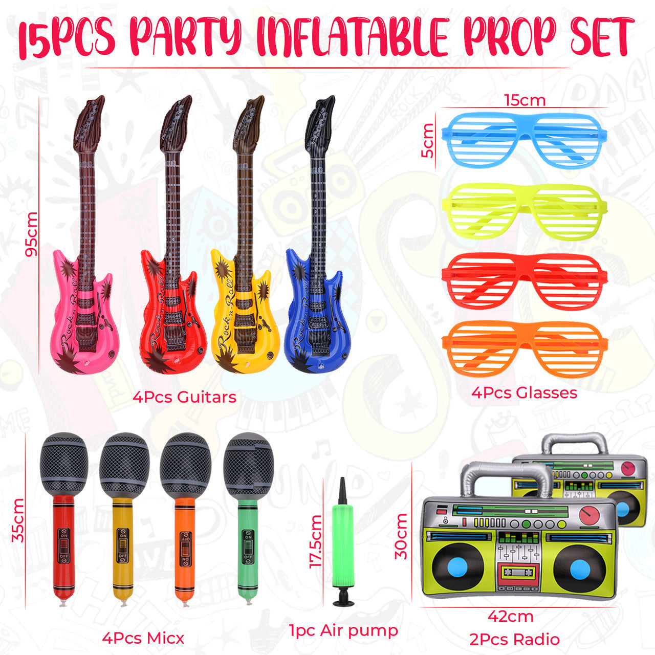 Inflatable Guitar Prop Set - 15pcs
