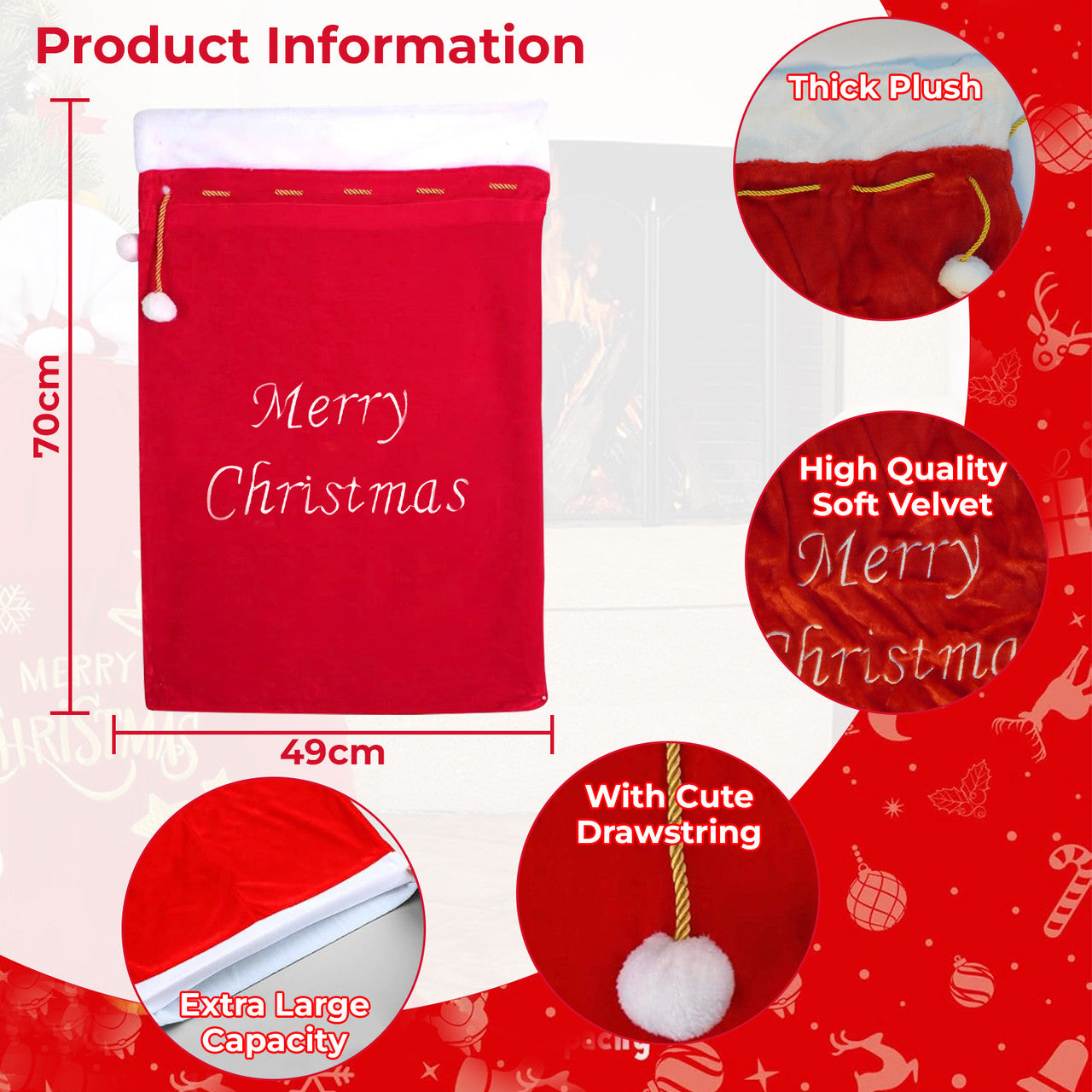 Large Velvet Santa Stocking Sack