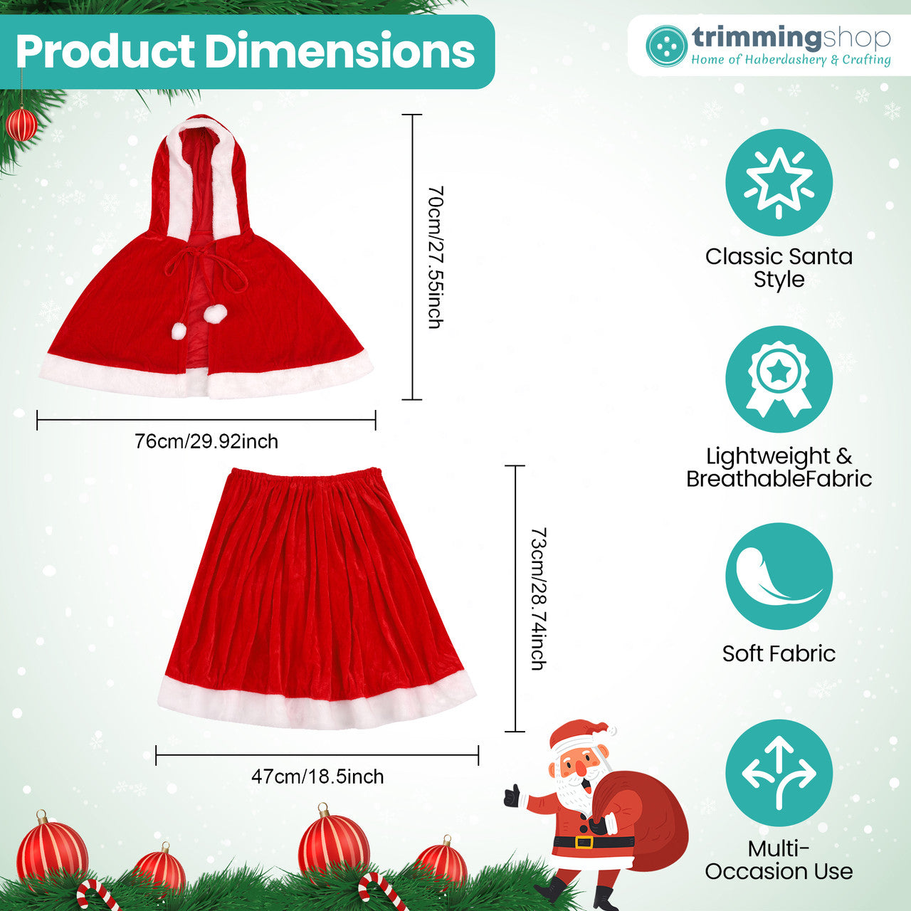 Velvet Santa Costume Set – Mrs. Claus Hooded Cape & Skirt