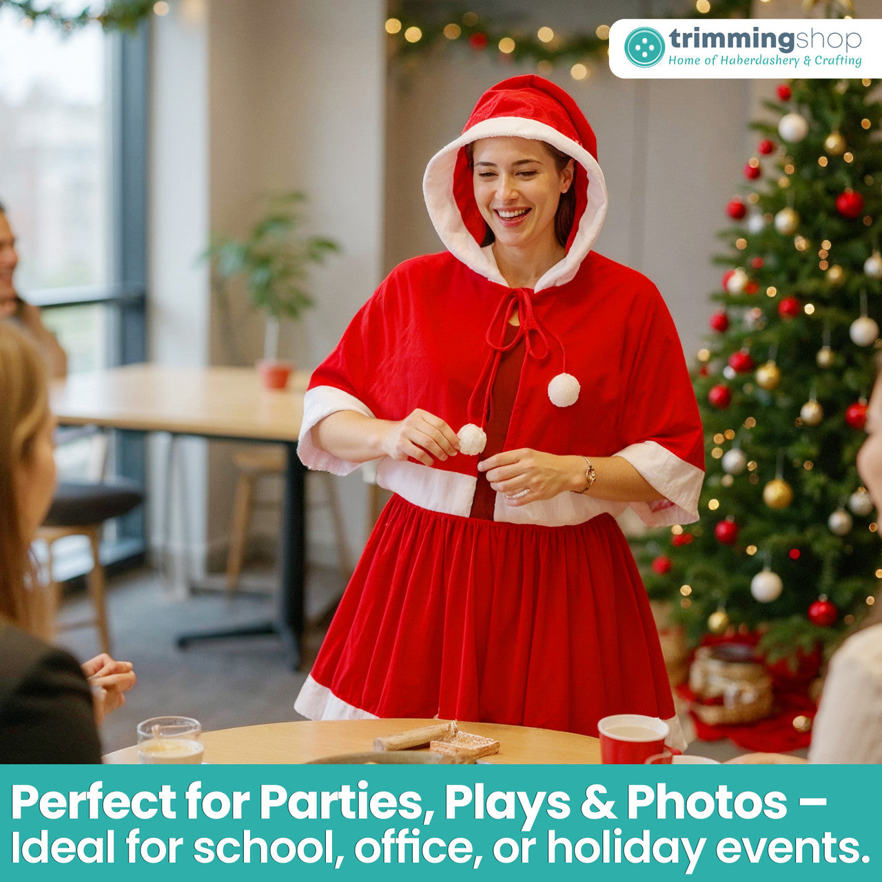 Velvet Santa Costume Set – Mrs. Claus Hooded Cape & Skirt